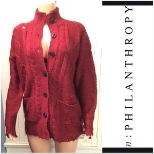 New n:PHILANTHROPY CABLE Red button down jacket Small.